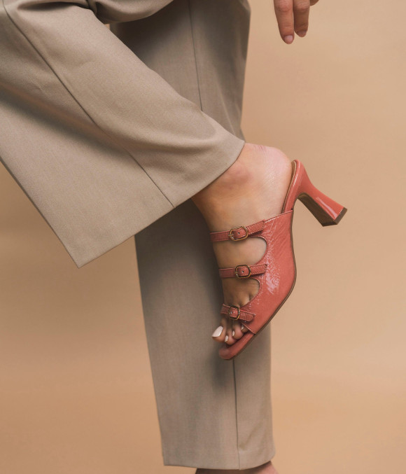Mule À Talon Violette Rose