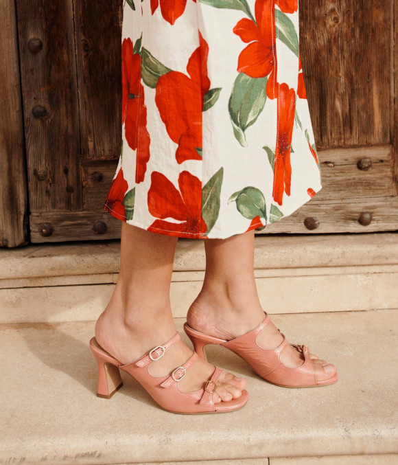 Mule À Talon Violette Rose